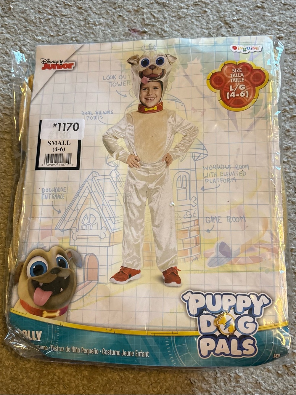 Disney Puppy Dog Pals Rolly Cream and Tan Kids Costume NEW 4-6 Pug Dog